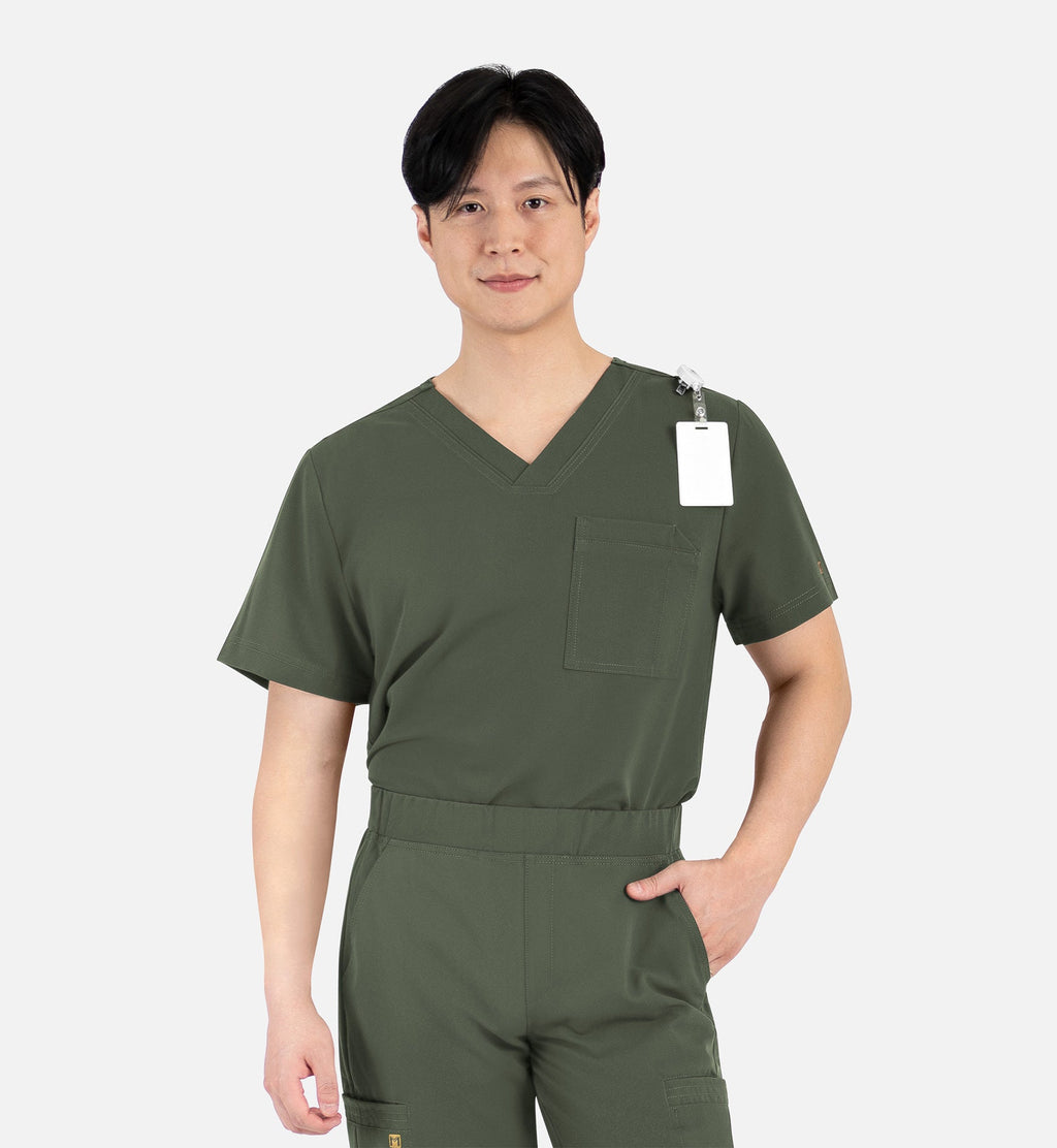 Matrix Pro Men's 5901 Men's Contrast Piping Tuckable V-Neck Top Olive