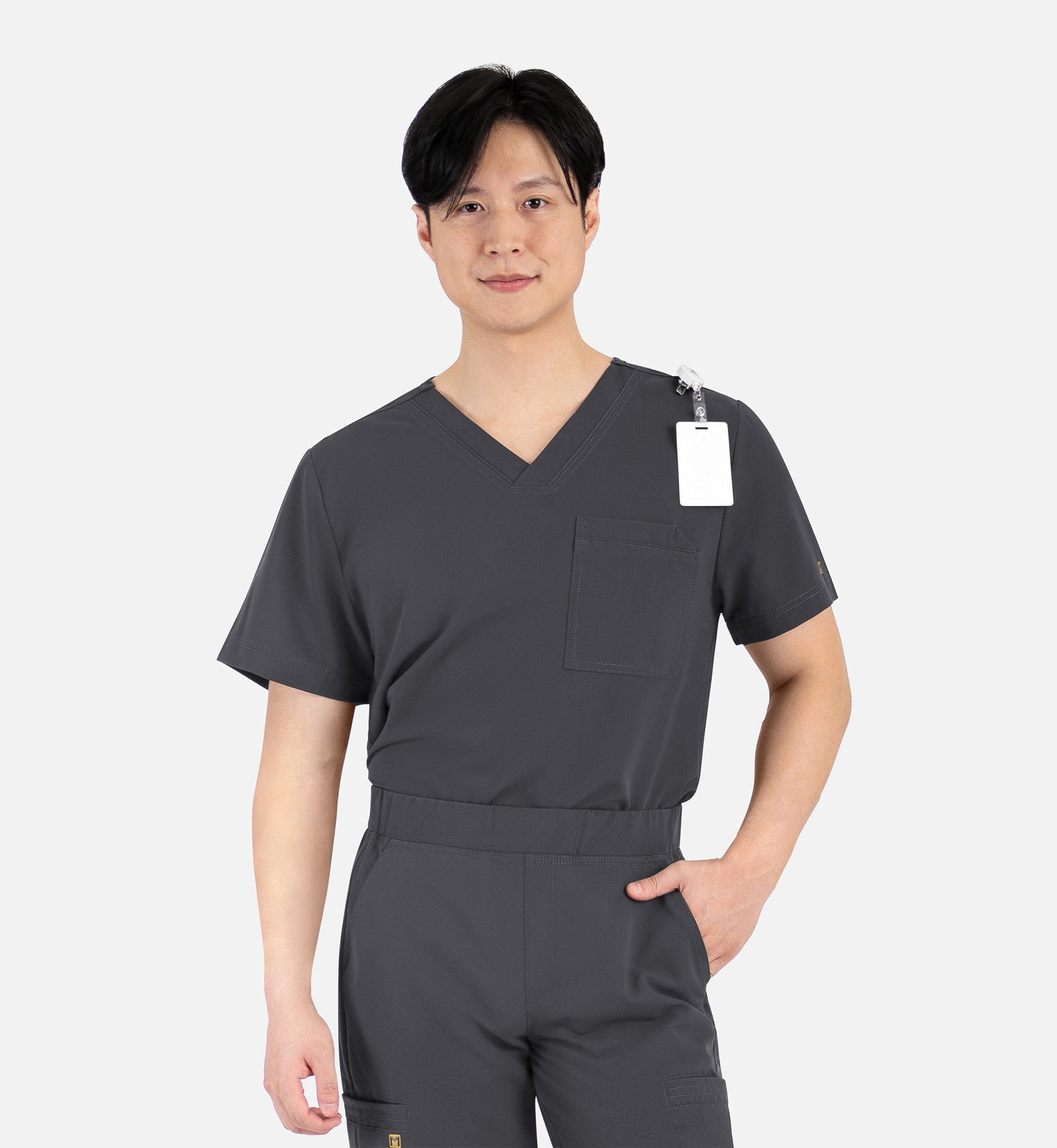 Matrix Pro Men's 5901 Men's Contrast Piping Tuckable V-Neck Top Pewter