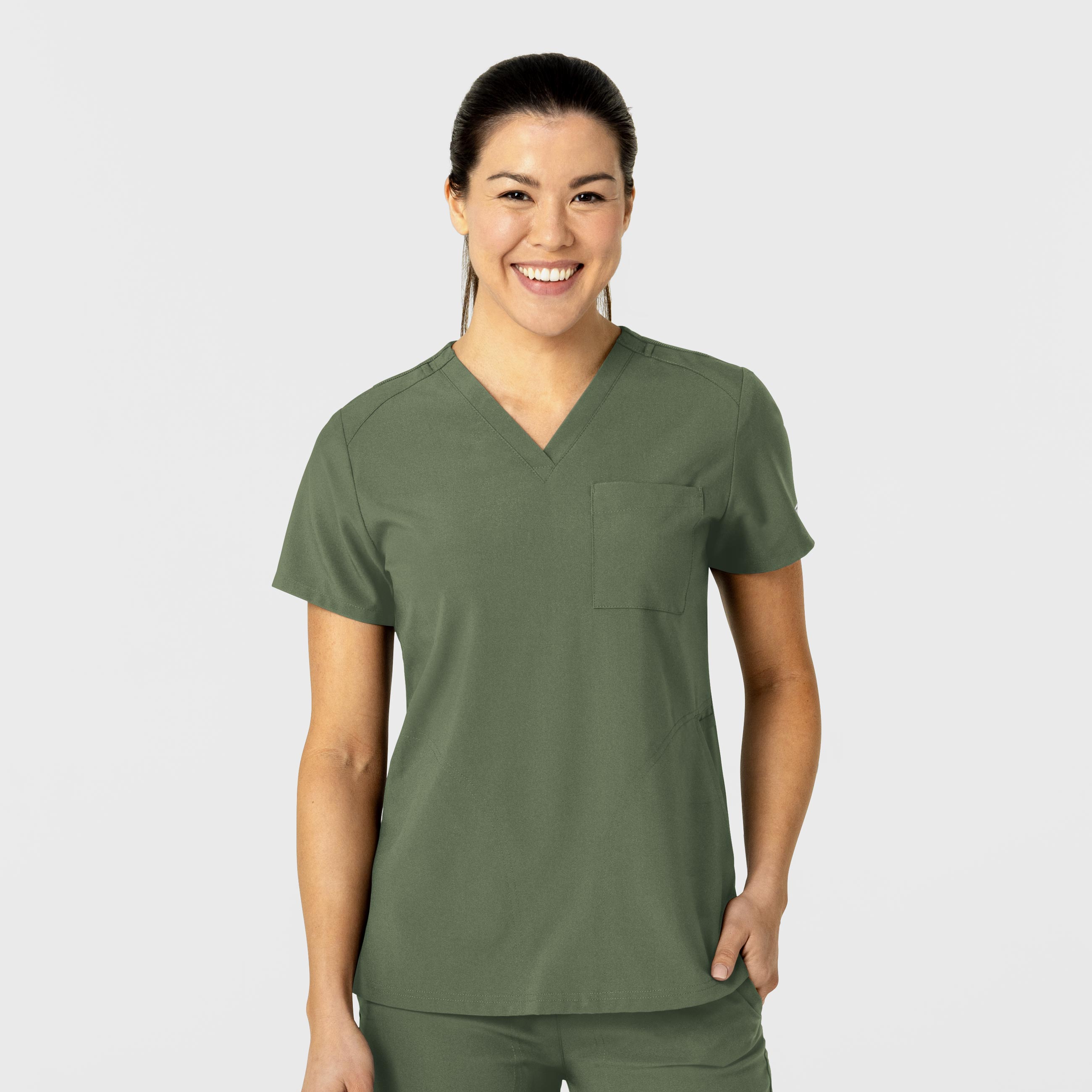 W123 6045 Flex-n-Reach V-Neck Scrub Top Olive