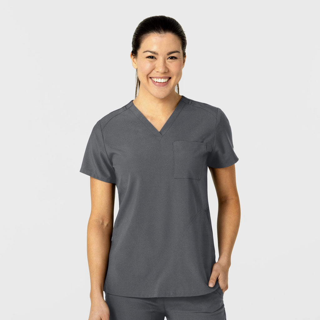 W123 6045 Flex-n-Reach V-Neck Scrub Top Pewter