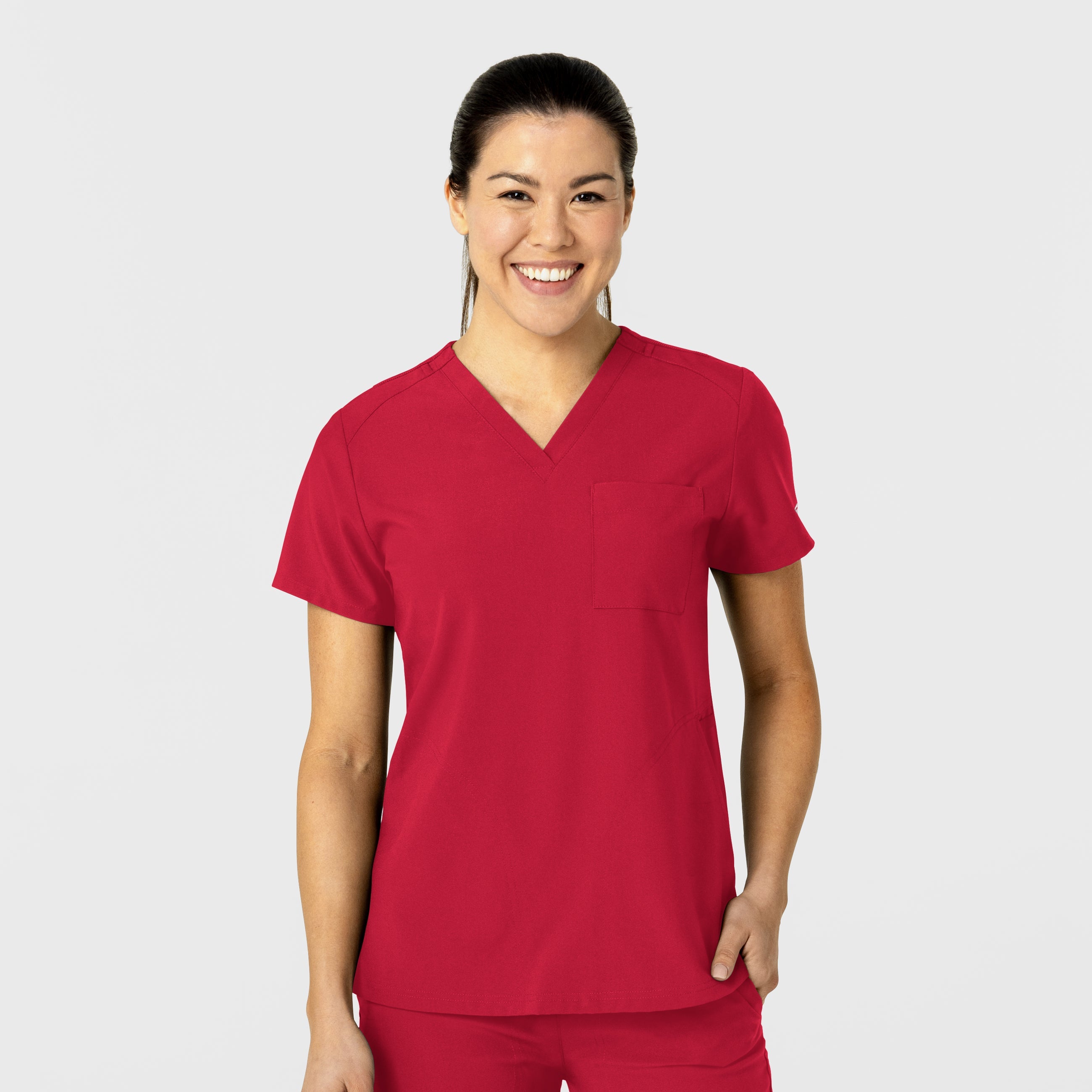 W123 6045 Flex-n-Reach V-Neck Scrub Top Red
