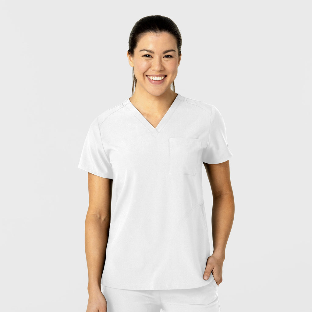 W123 6045 Flex-n-Reach V-Neck Scrub Top White