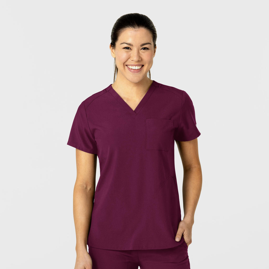 W123 6045 Flex-n-Reach V-Neck Scrub Top Wine