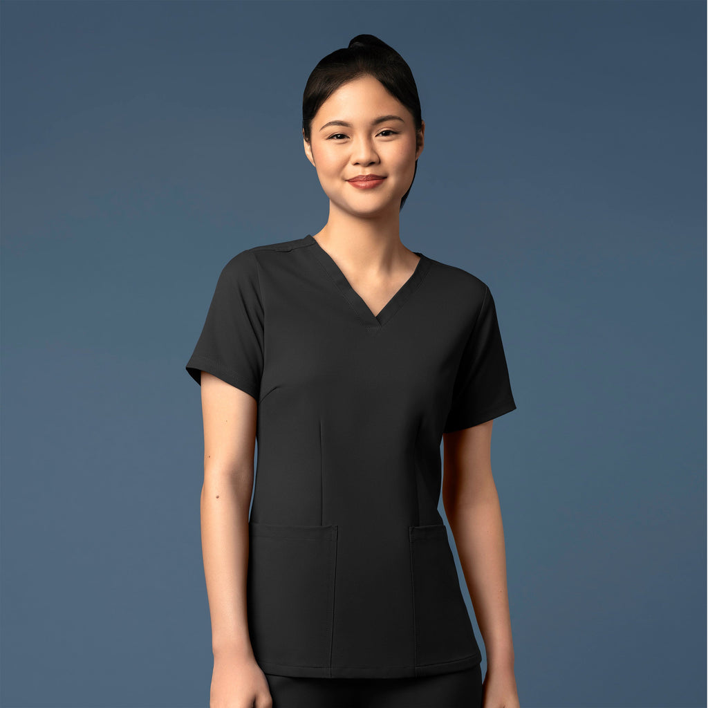 Thrive 6122 Fitted 3-Pocket V-Neck Scrub Top Black