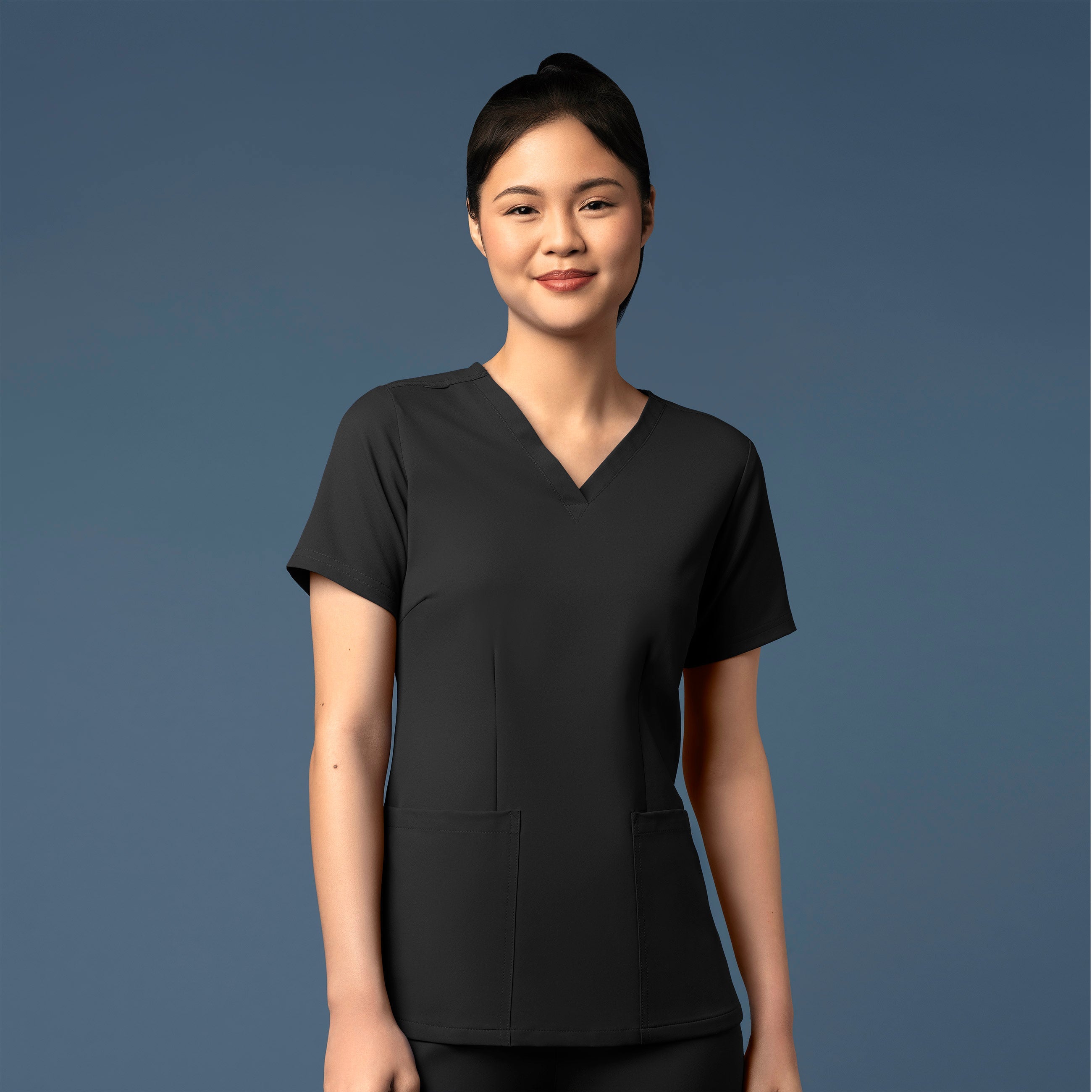 Thrive 6122 Fitted 3-Pocket V-Neck Scrub Top Black