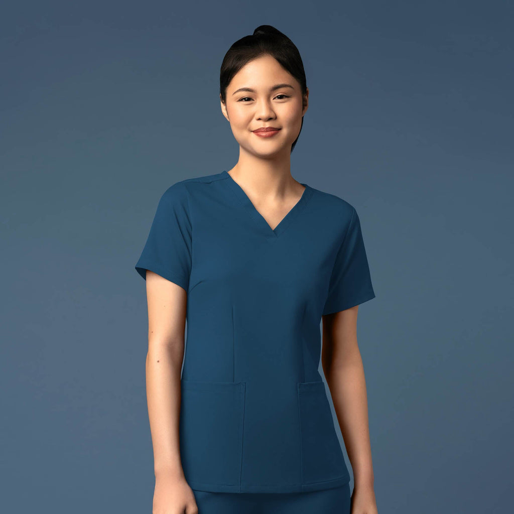 Thrive 6122 Fitted 3-Pocket V-Neck Scrub Top Caribbean Blue