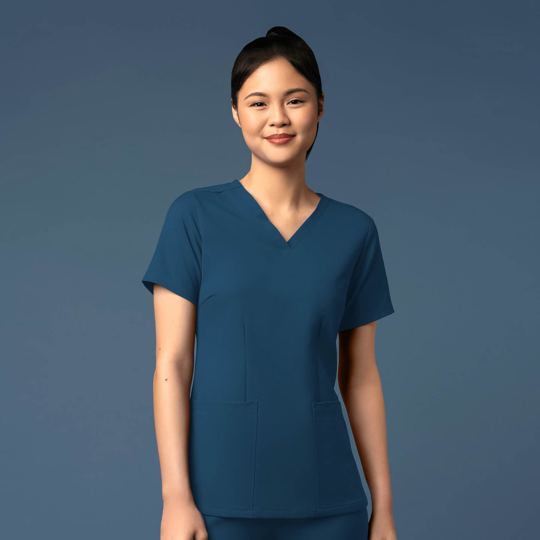 Thrive 6122 Fitted 3-Pocket V-Neck Scrub Top Caribbean Blue