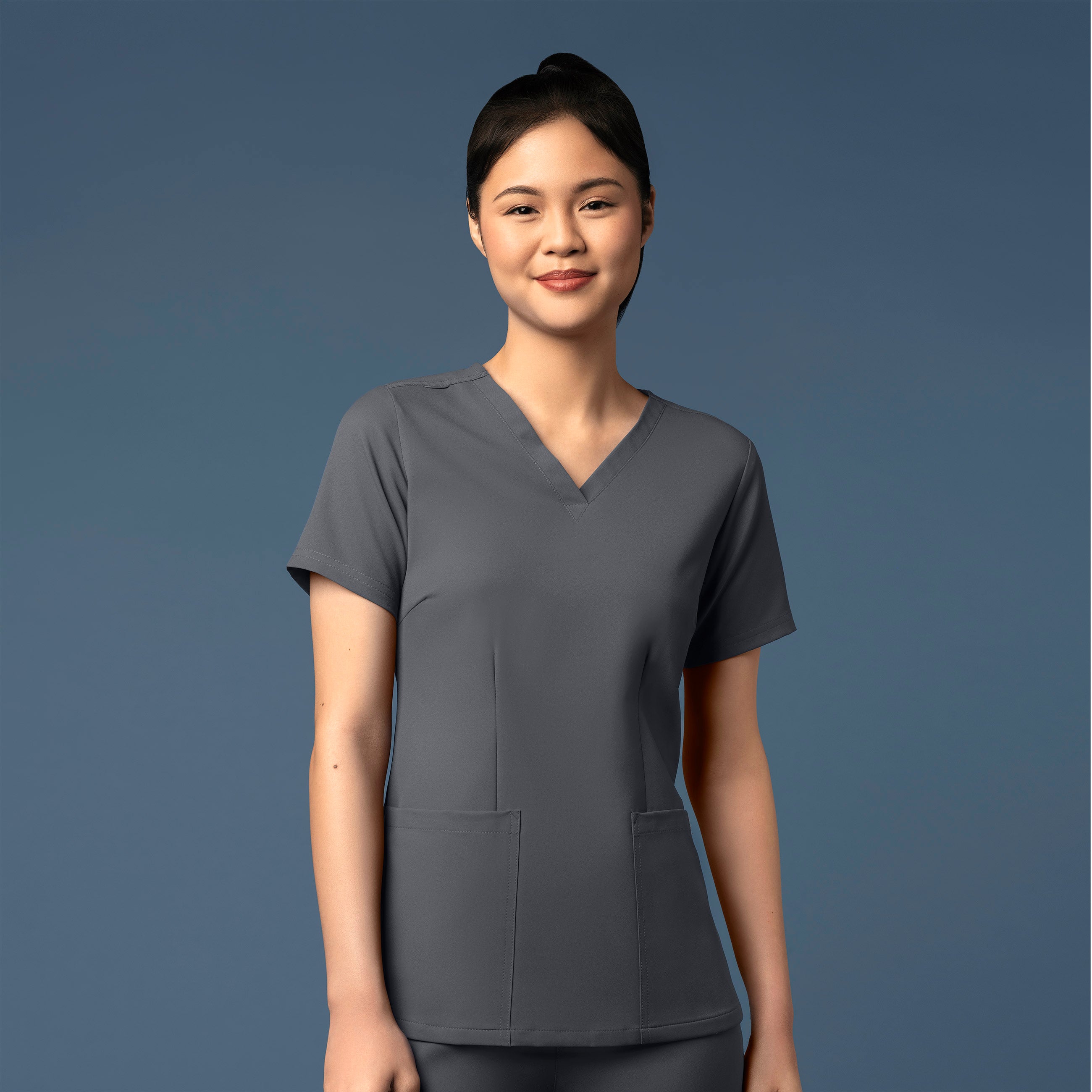 Thrive 6122 Fitted 3-Pocket V-Neck Scrub Top Pewter