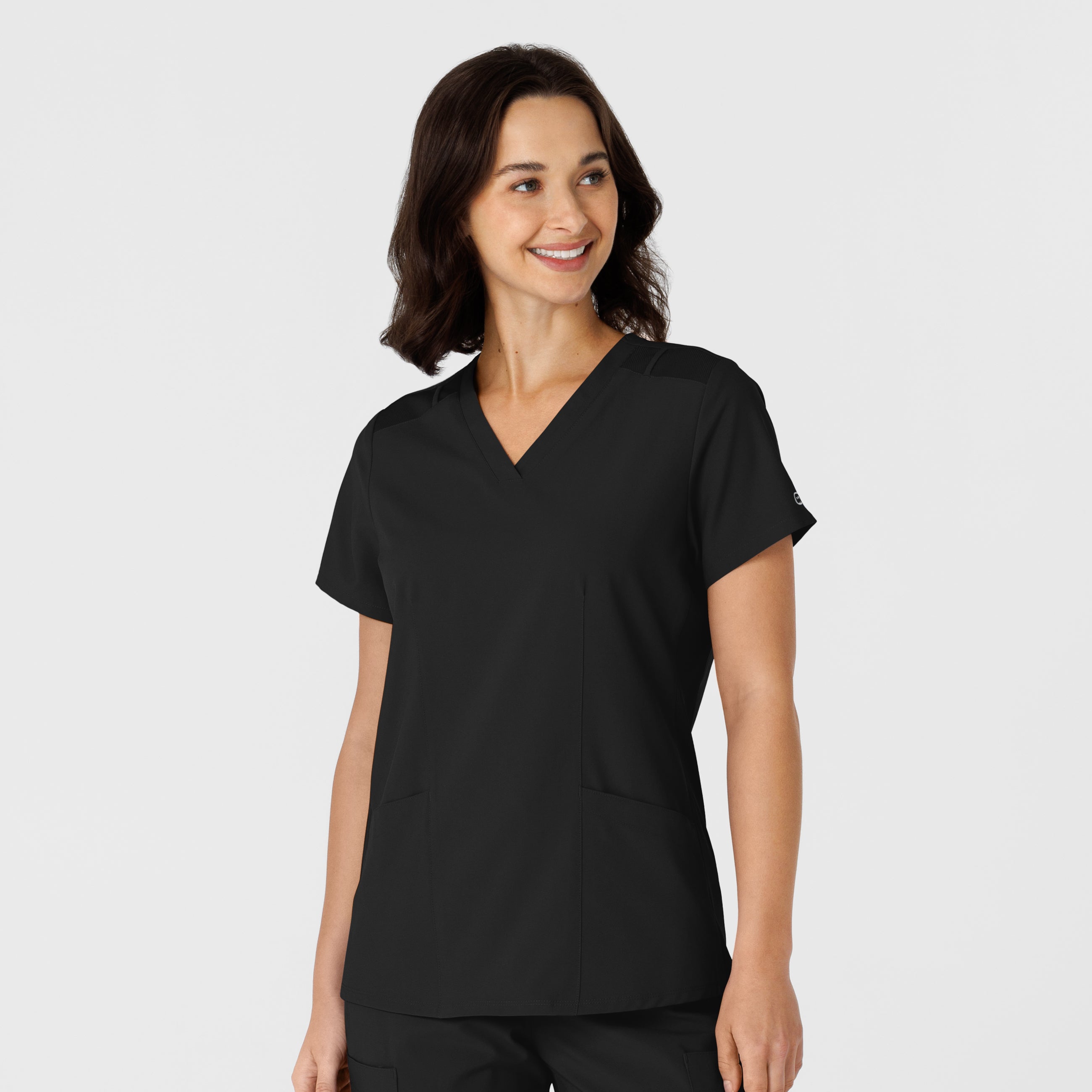 W123 6145 Flex-n-Reach Side Panel V-Neck Scrub Top Black