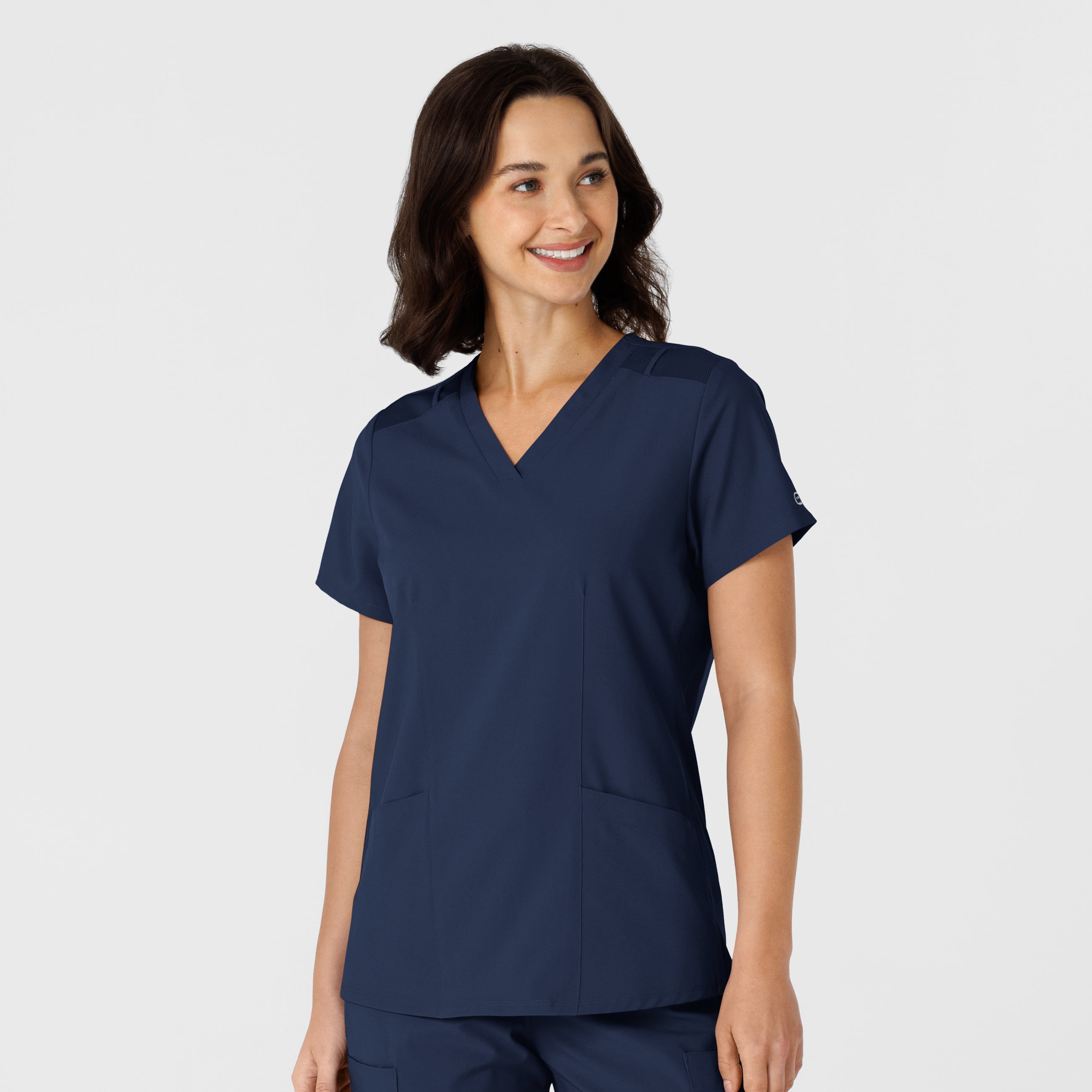 W123 6145 Flex-n-Reach Side Panel V-Neck Scrub Top Navy
