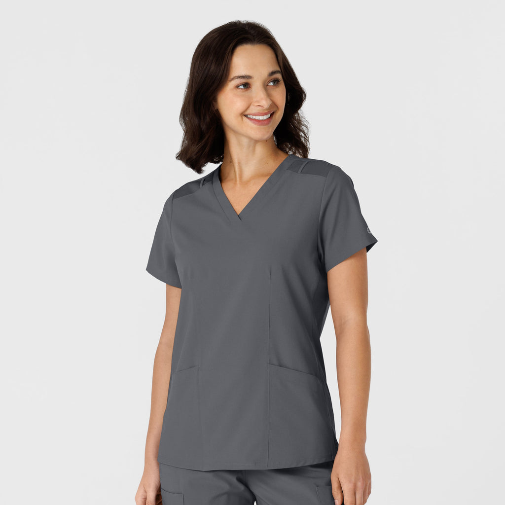 W123 6145 Flex-n-Reach Side Panel V-Neck Scrub Top Pewter