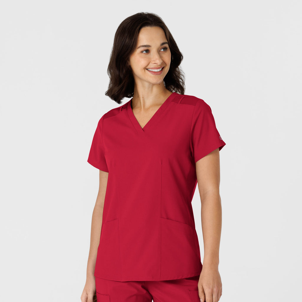 W123 6145 Flex-n-Reach Side Panel V-Neck Scrub Top Red