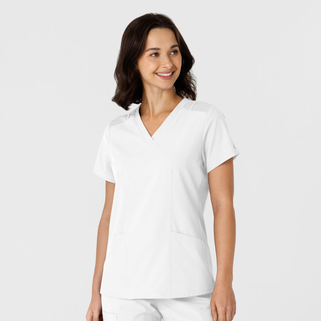 W123 6145 Flex-n-Reach Side Panel V-Neck Scrub Top White