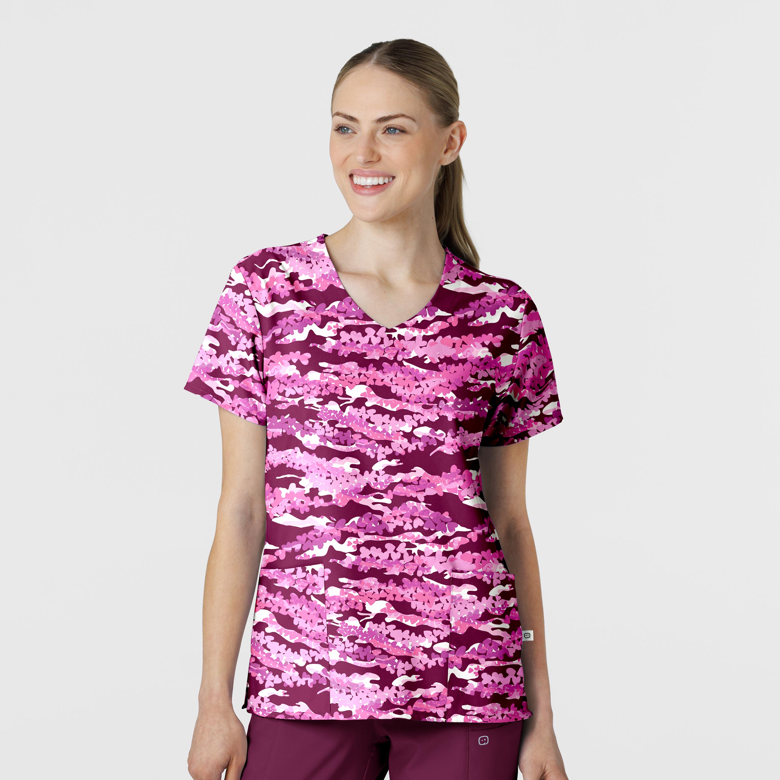 Fashion Prints 6147 V-Neck Print Scrub Top Camo Crush