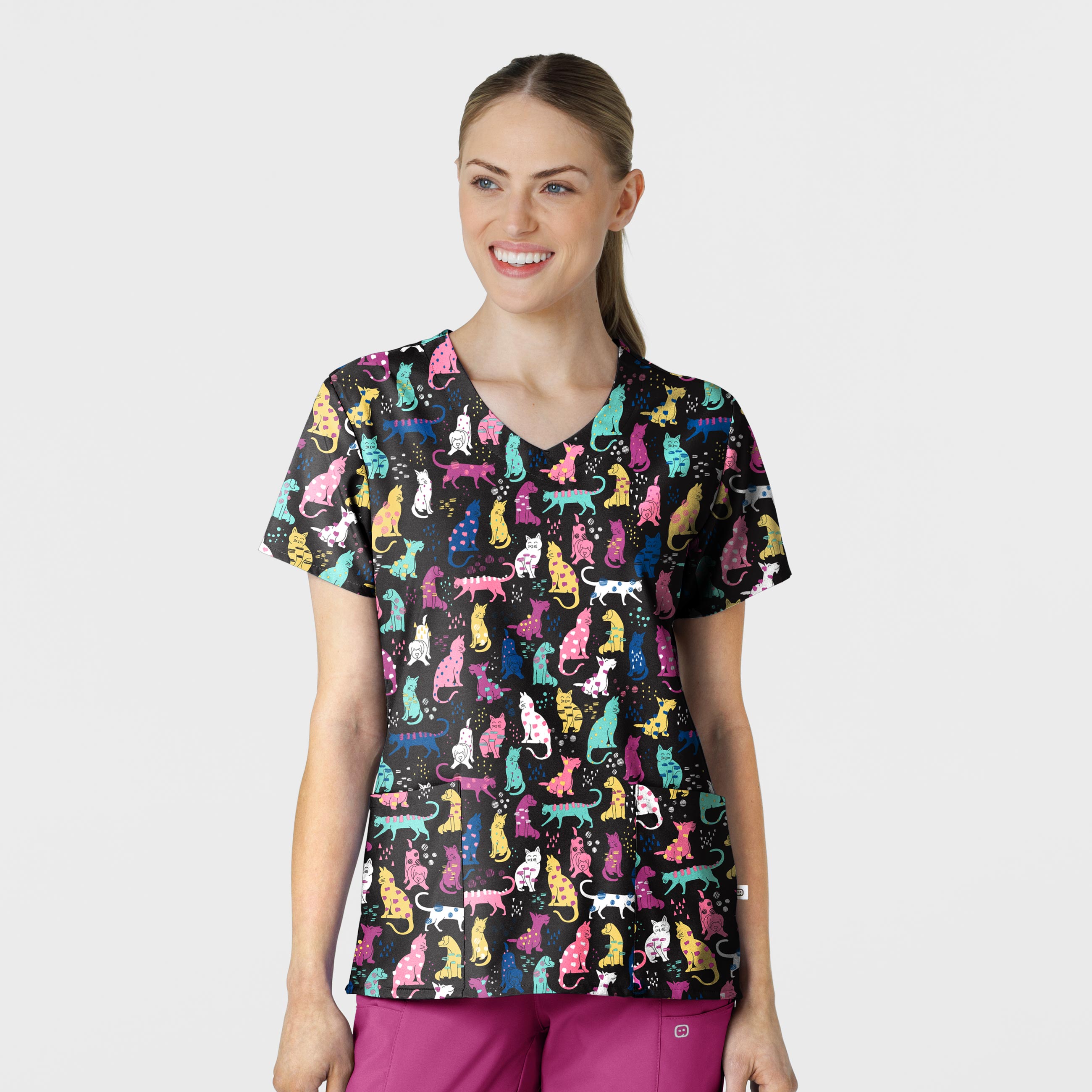 Fashion Prints 6147 V-Neck Print Scrub Top Darling Dots