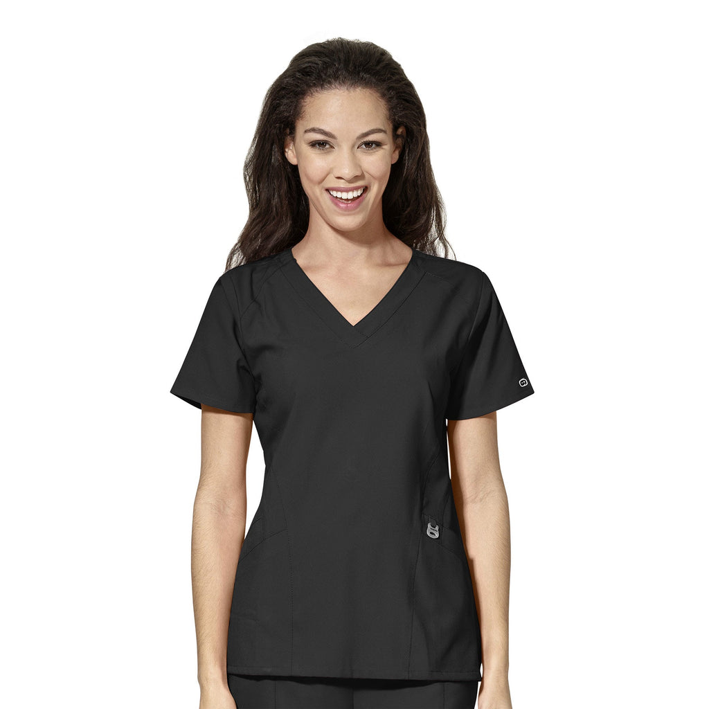W123 6155 Stylized V-Neck Scrub Top Black