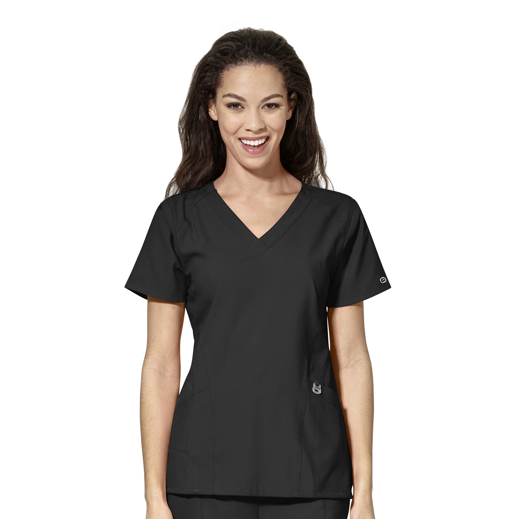 W123 6155 Stylized V-Neck Scrub Top Black