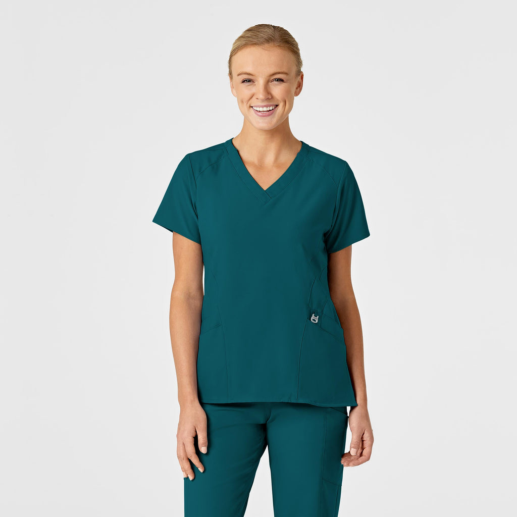 W123 6155 Stylized V-Neck Scrub Top Caribbean Blue