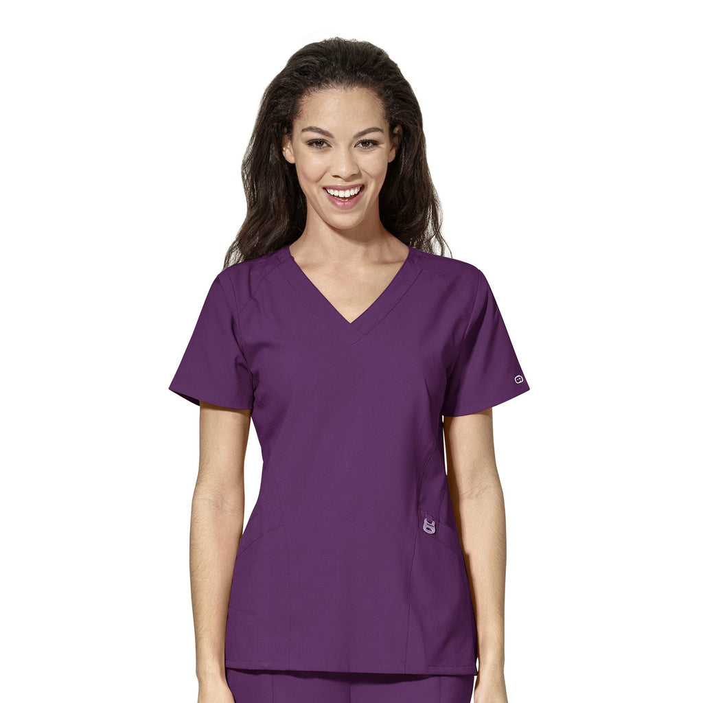 W123 6155 Stylized V-Neck Scrub Top Eggplant