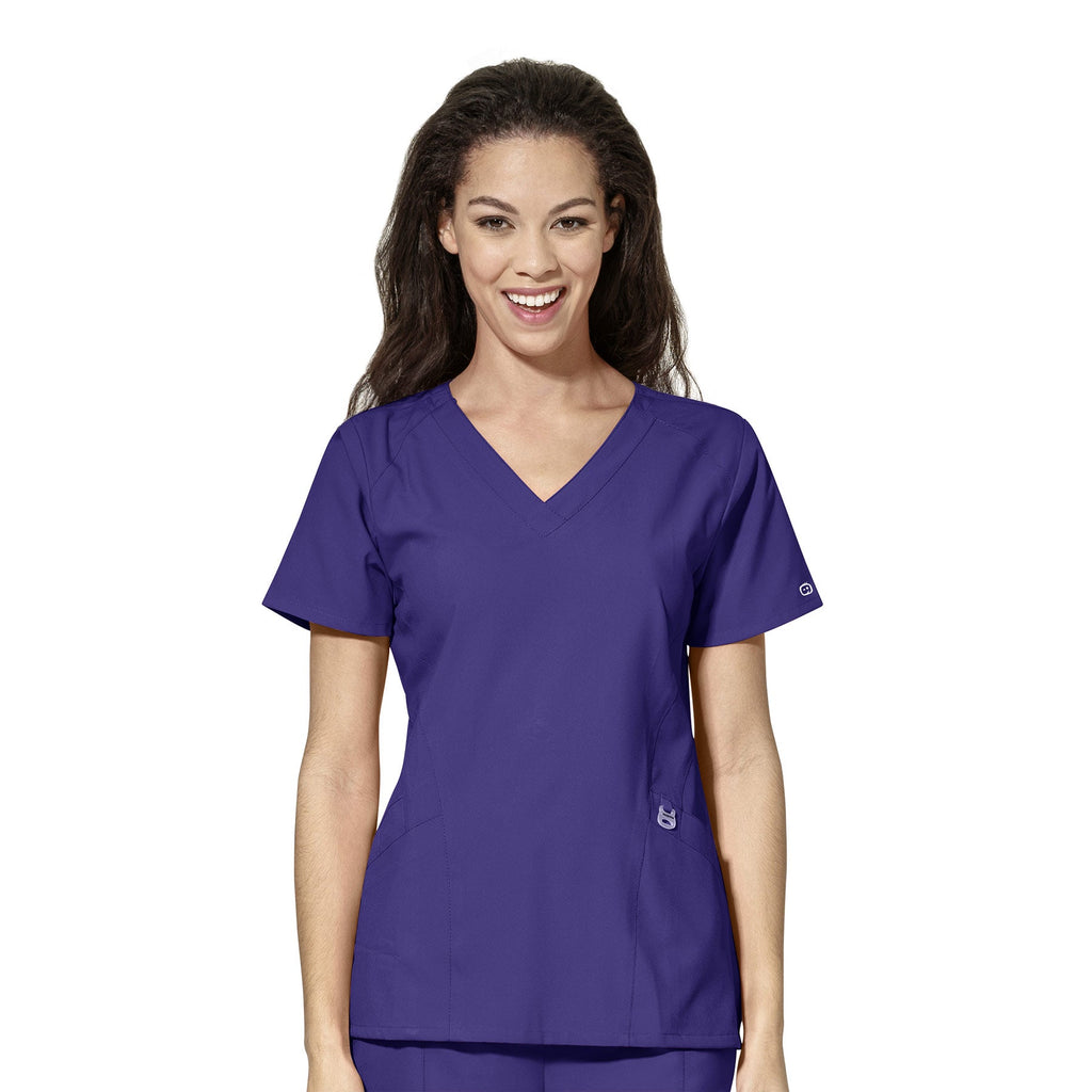 W123 6155 Stylized V-Neck Scrub Top Grape