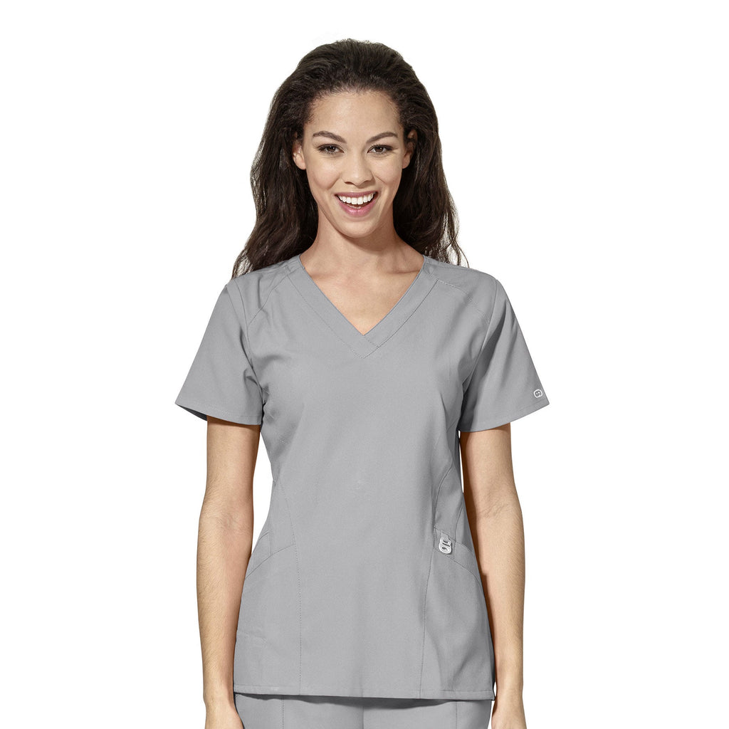 W123 6155 Stylized V-Neck Scrub Top Grey