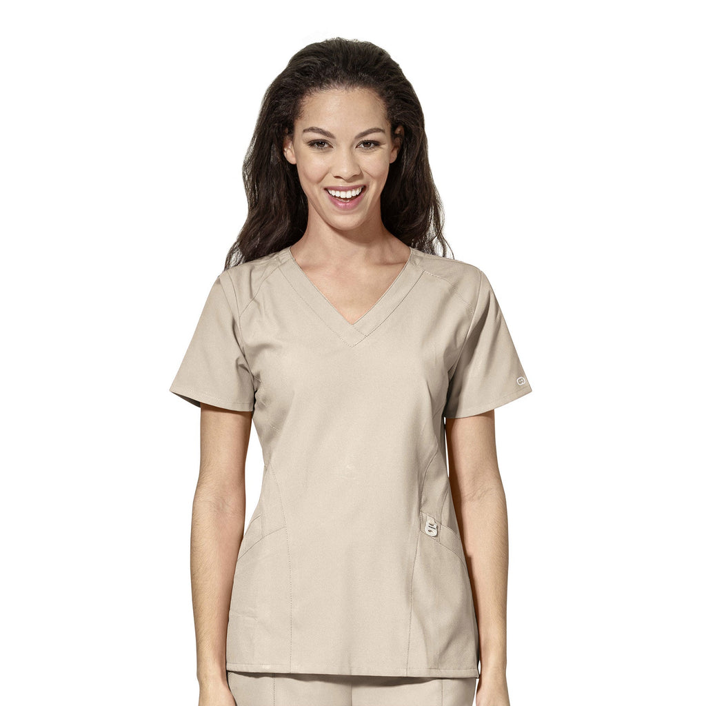 W123 6155 Stylized V-Neck Scrub Top Khaki