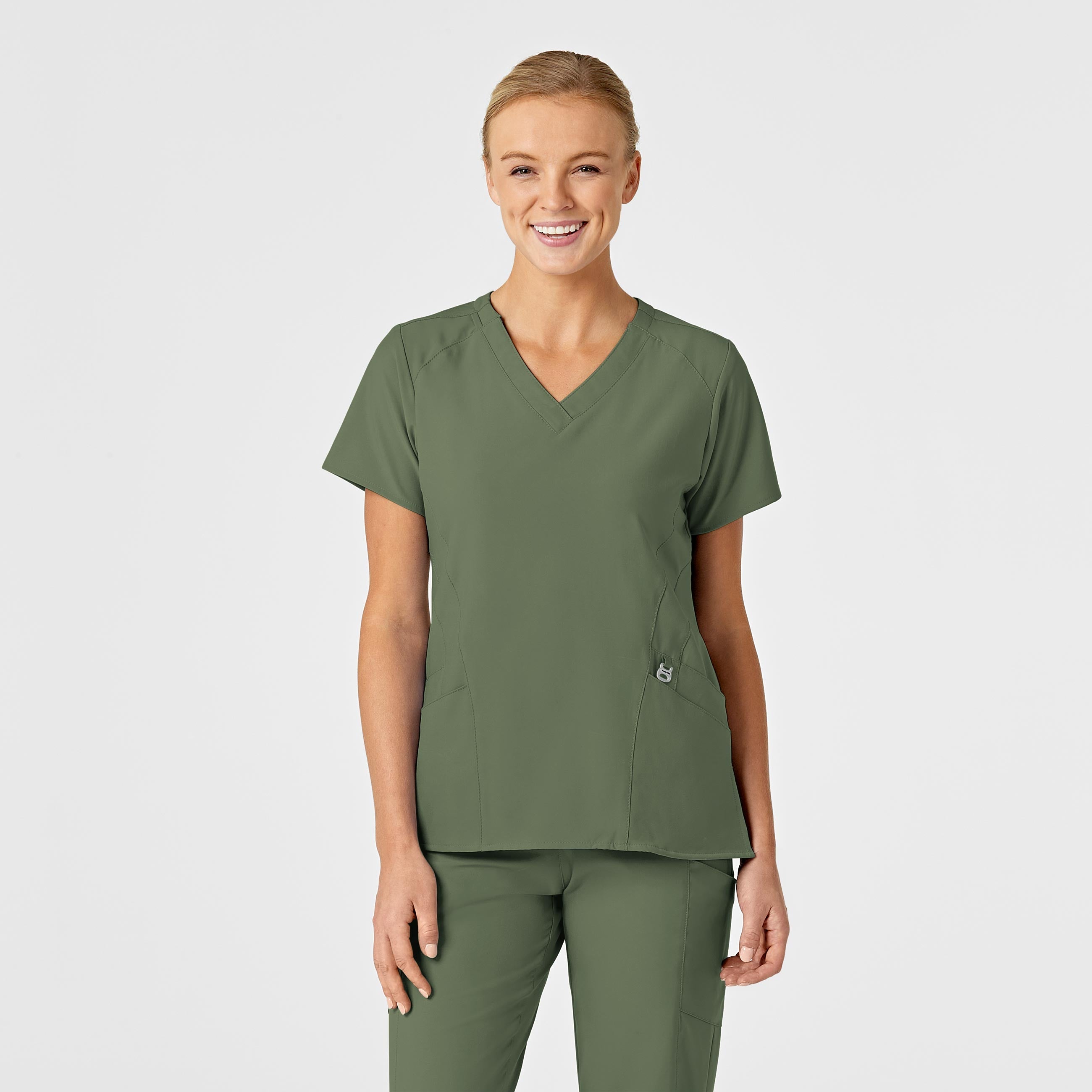 W123 6155 Stylized V-Neck Scrub Top Olive