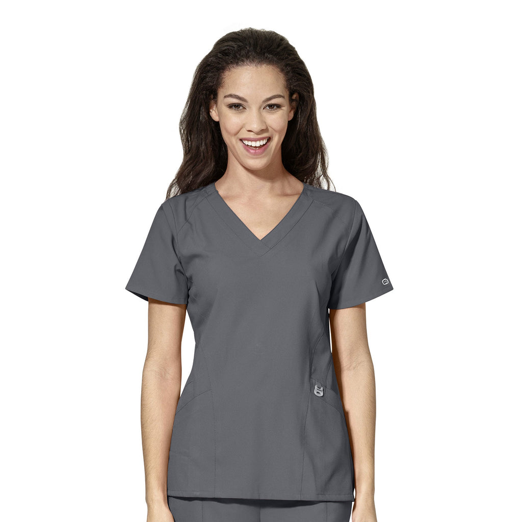 W123 6155 Stylized V-Neck Scrub Top Pewter