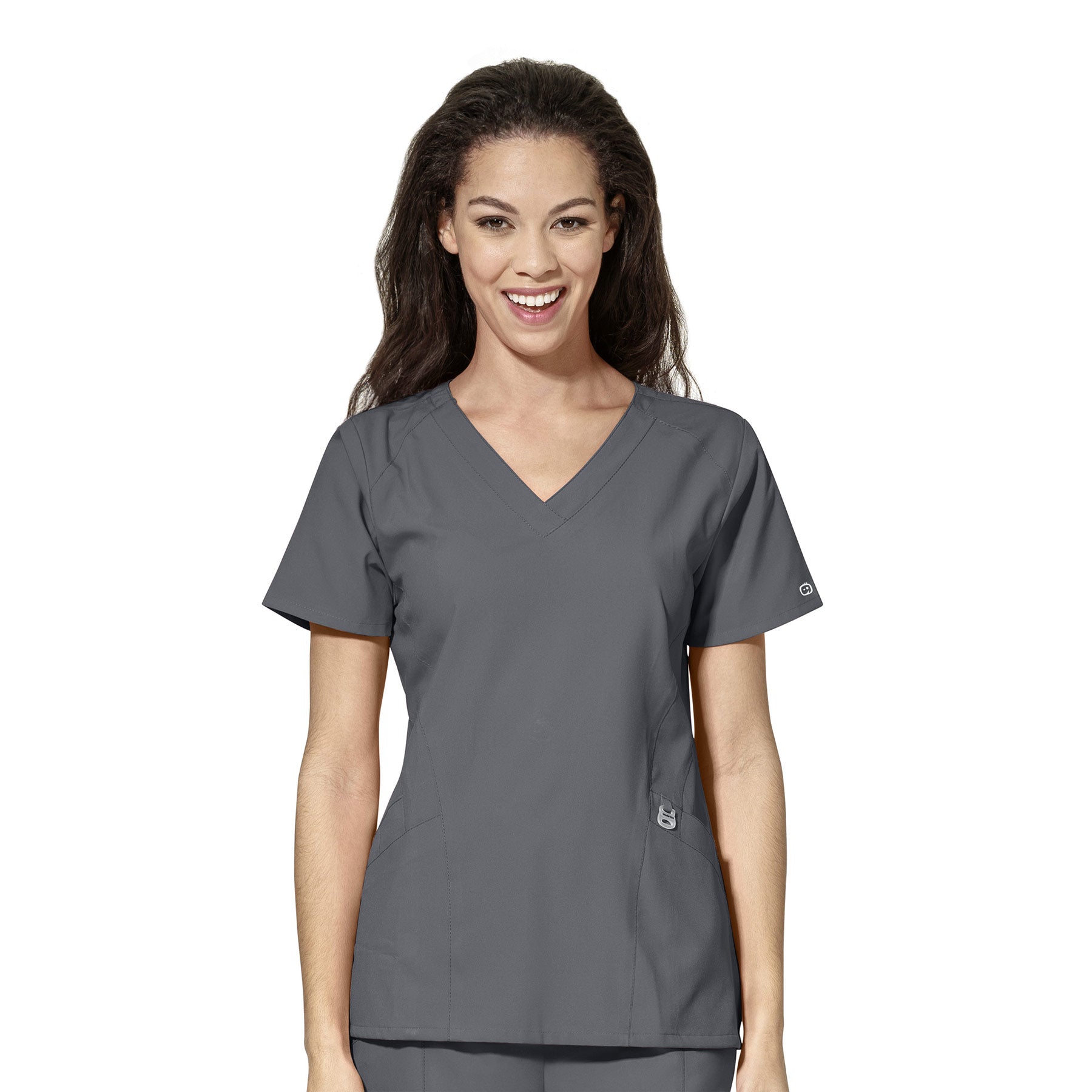 W123 6155 Stylized V-Neck Scrub Top Pewter