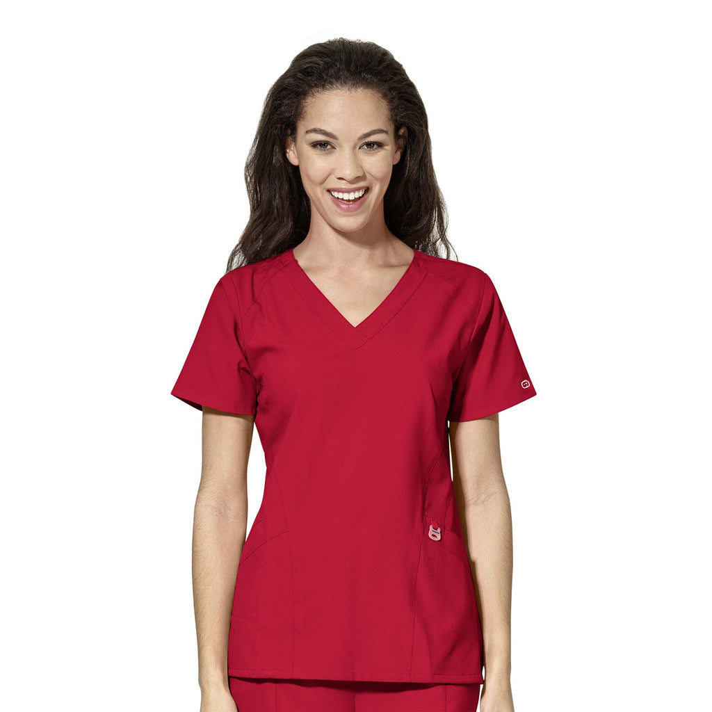 W123 6155 Stylized V-Neck Scrub Top Red