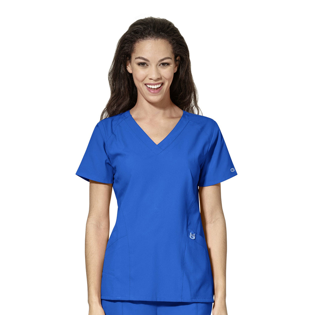 W123 6155 Stylized V-Neck Scrub Top Royal