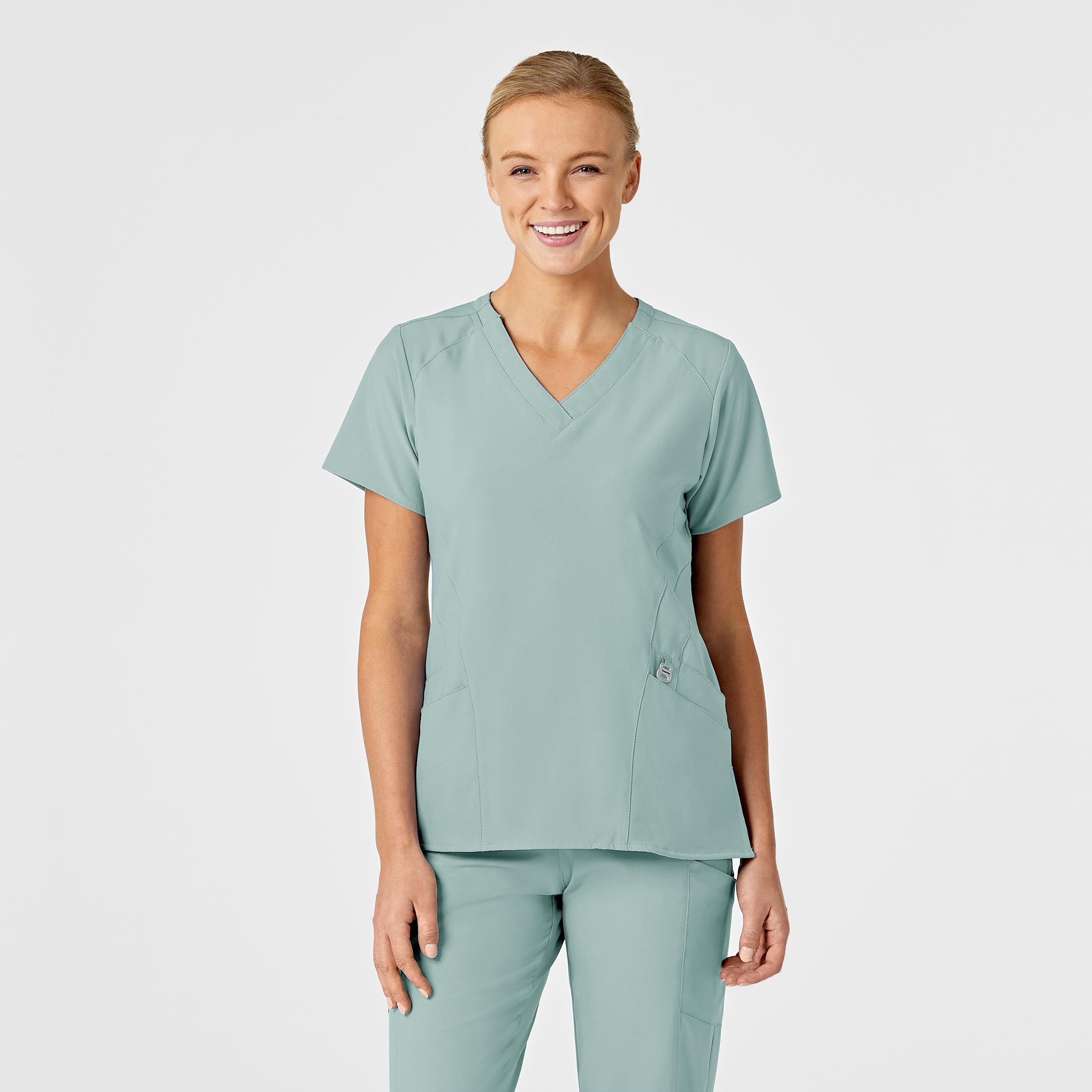 W123 6155 Stylized V-Neck Scrub Top Sky Blue
