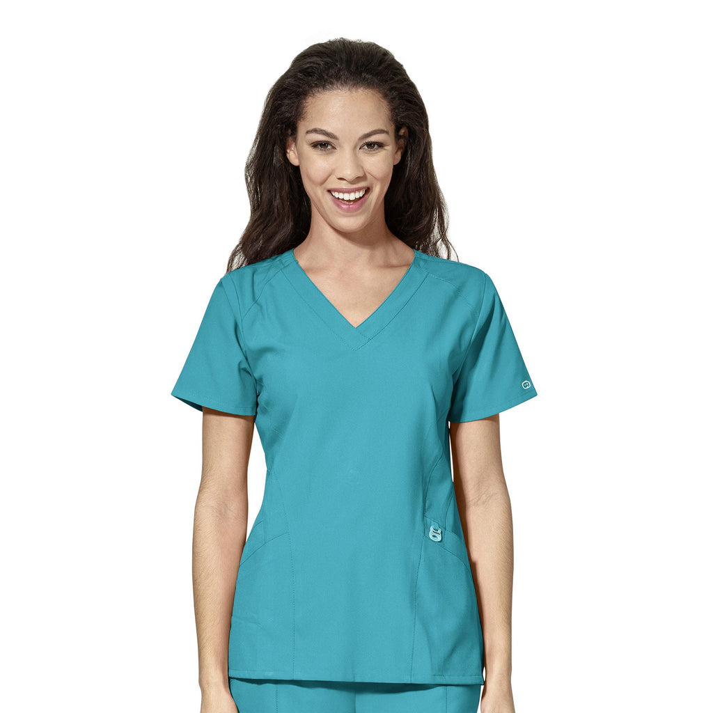 W123 6155 Stylized V-Neck Scrub Top Teal Blue