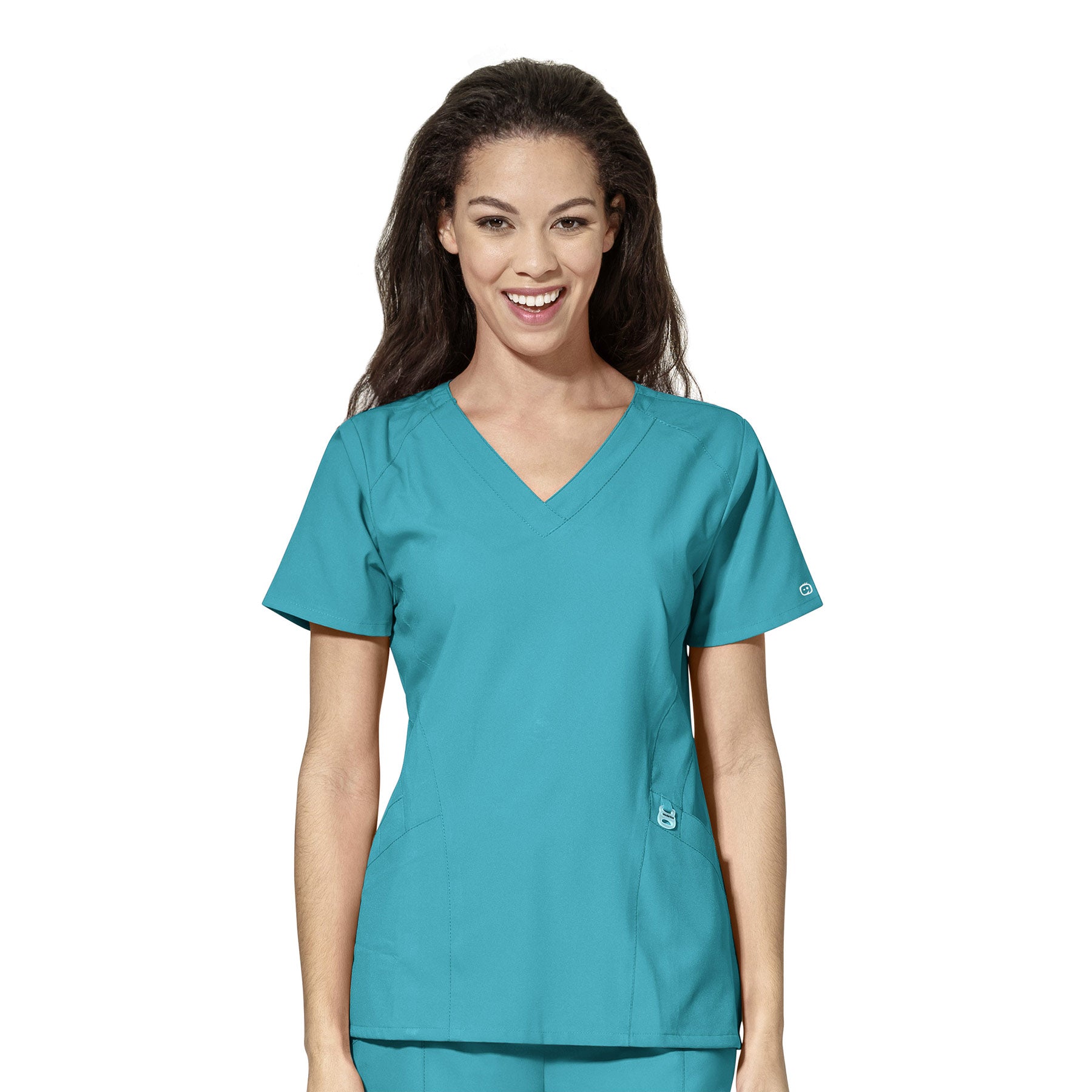 W123 6155 Stylized V-Neck Scrub Top Teal Blue