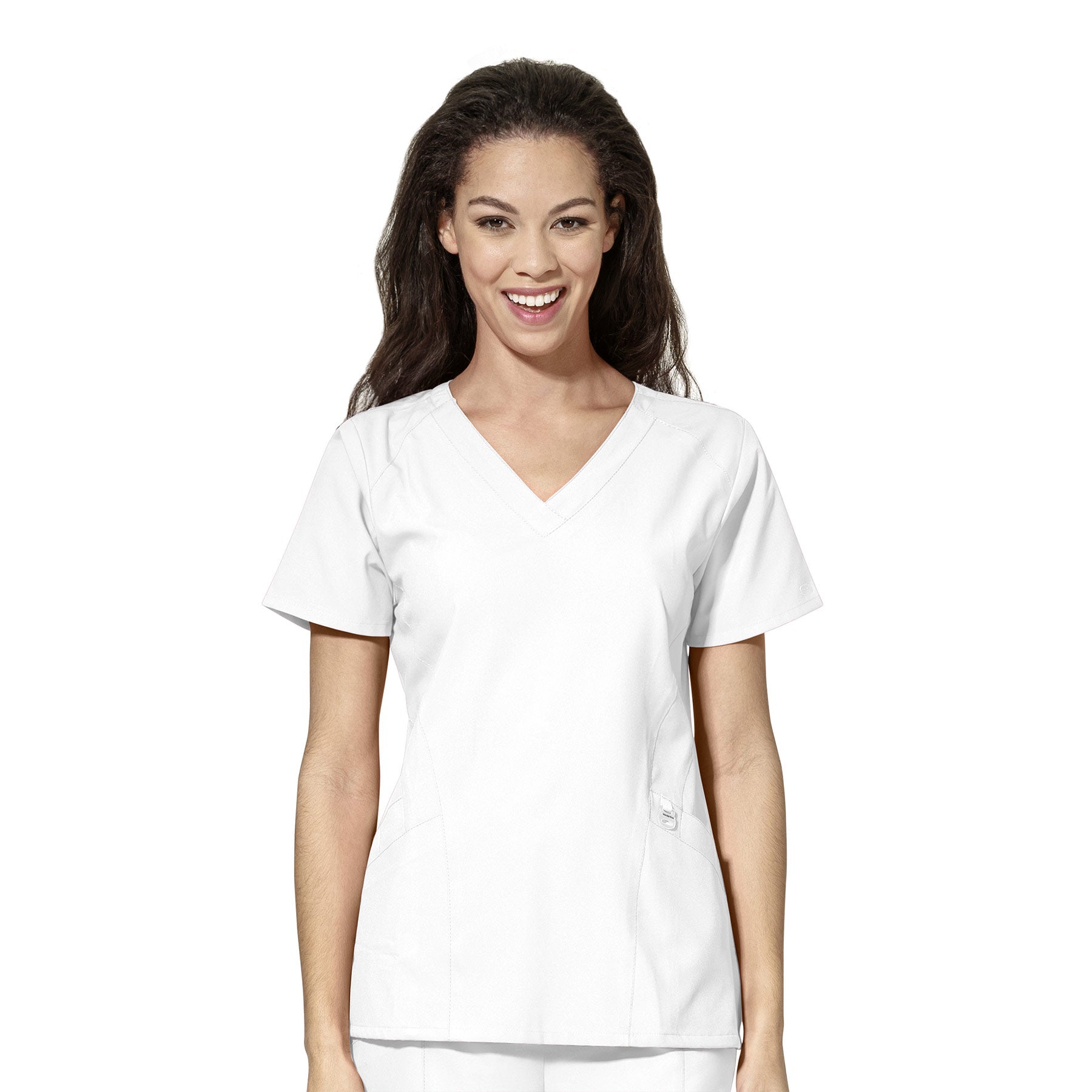 W123 6155 Stylized V-Neck Scrub Top White
