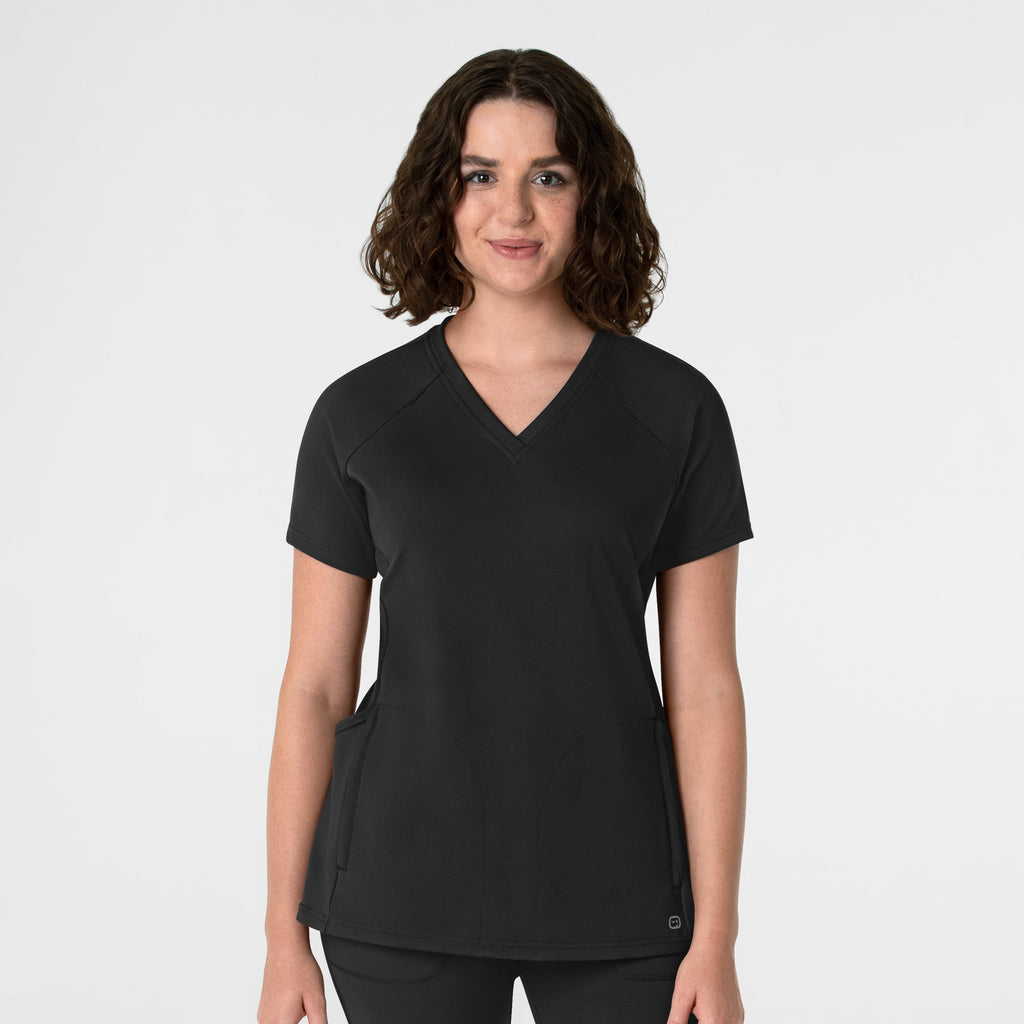 RENEW 6259 Knit Flex-n-Reach V-Neck Raglan Scrub Top Black