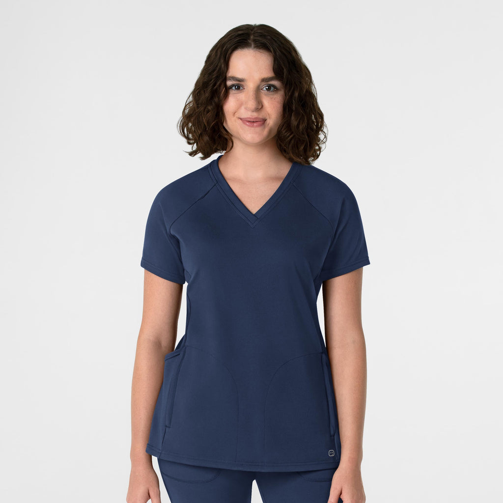 RENEW 6259 Knit Flex-n-Reach V-Neck Raglan Scrub Top Navy