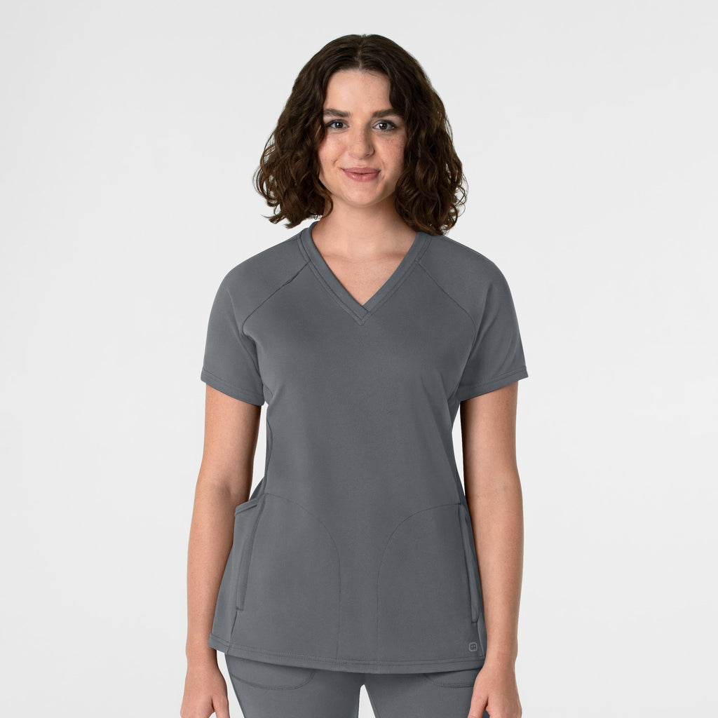 RENEW 6259 Knit Flex-n-Reach V-Neck Raglan Scrub Top Pewter