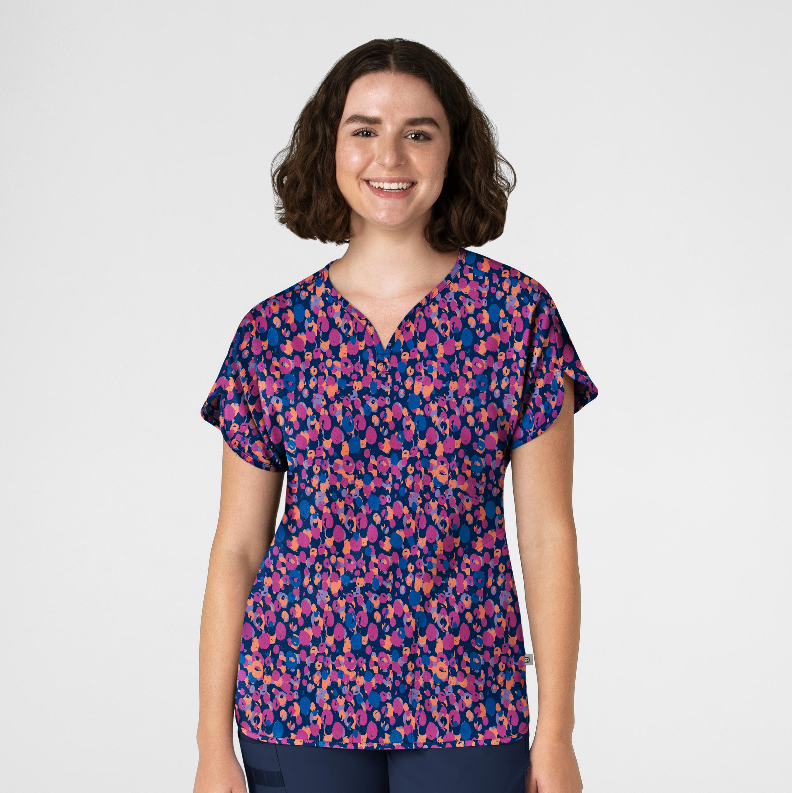 Fashion Prints 6267 Dolman Print Scrub Top Painted Dots Navy