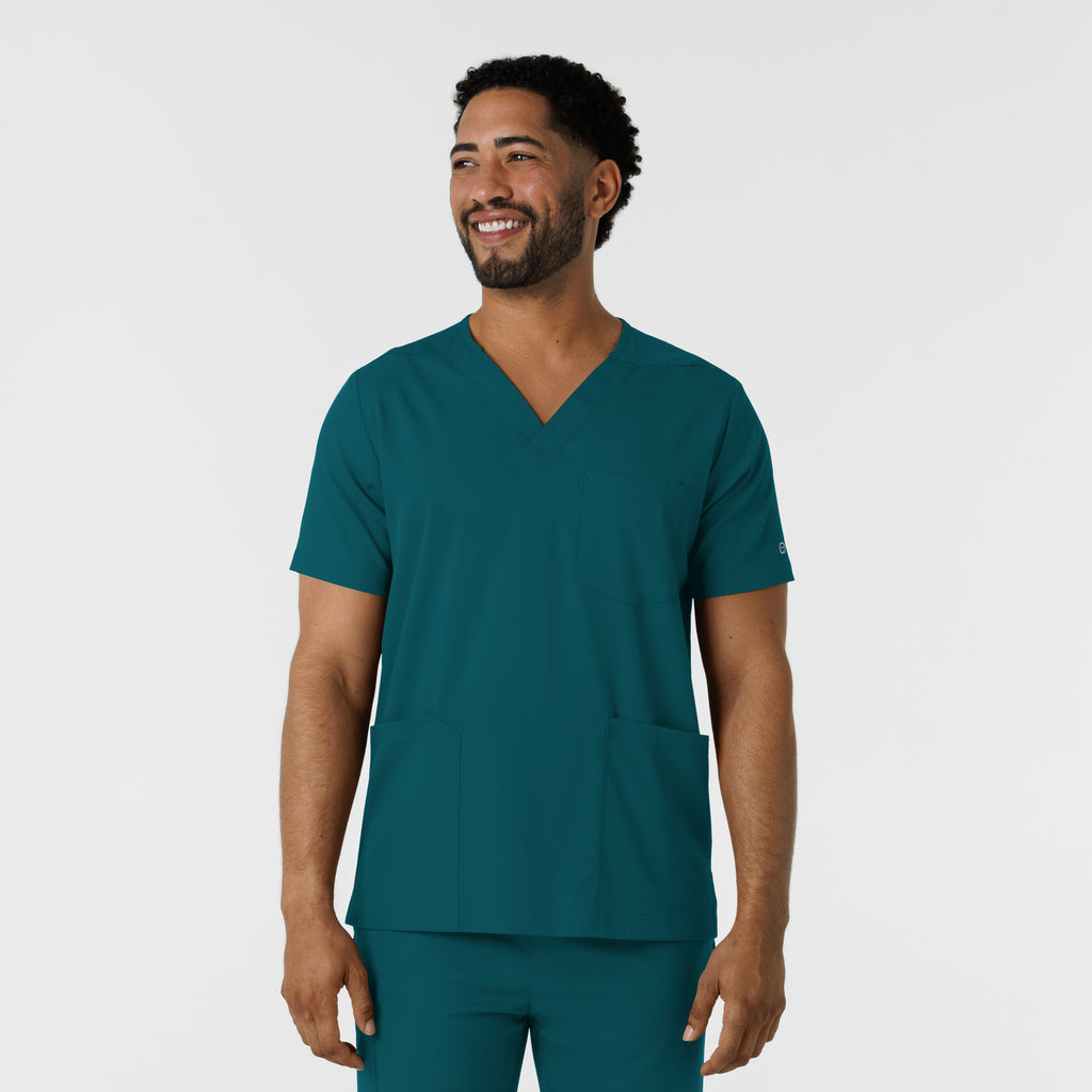 Boundless 6351 Men's Multi Pocket V-Neck Scrub Top Caribbean