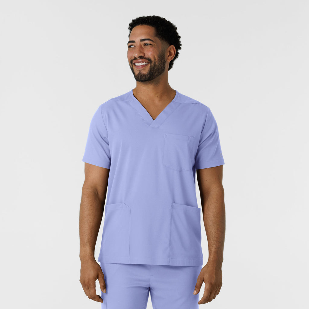 Boundless 6351 Men's Multi Pocket V-Neck Scrub Top Ceil Blue
