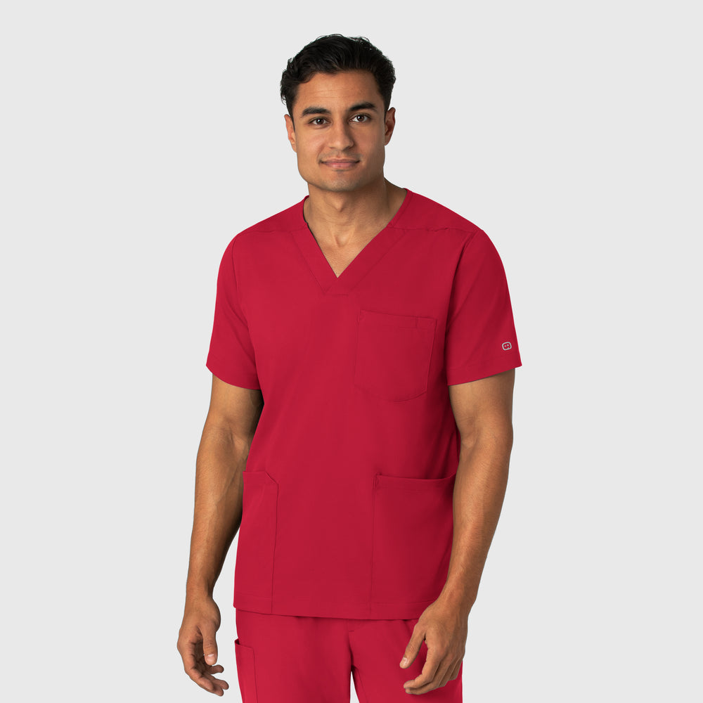 Boundless 6351 Men's Multi Pocket V-Neck Scrub Top Red