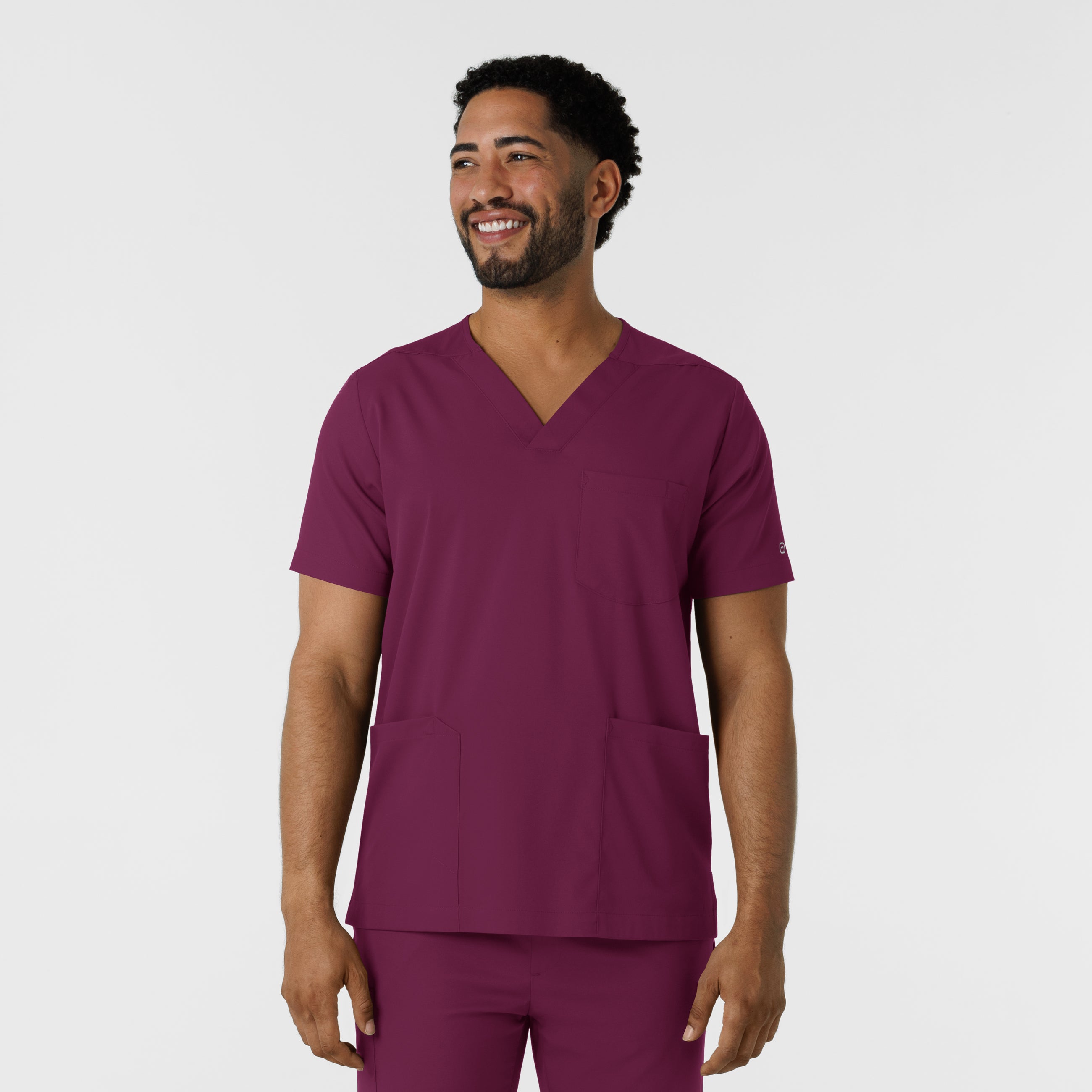 Boundless 6351 Men's Multi Pocket V-Neck Scrub Top Wine
