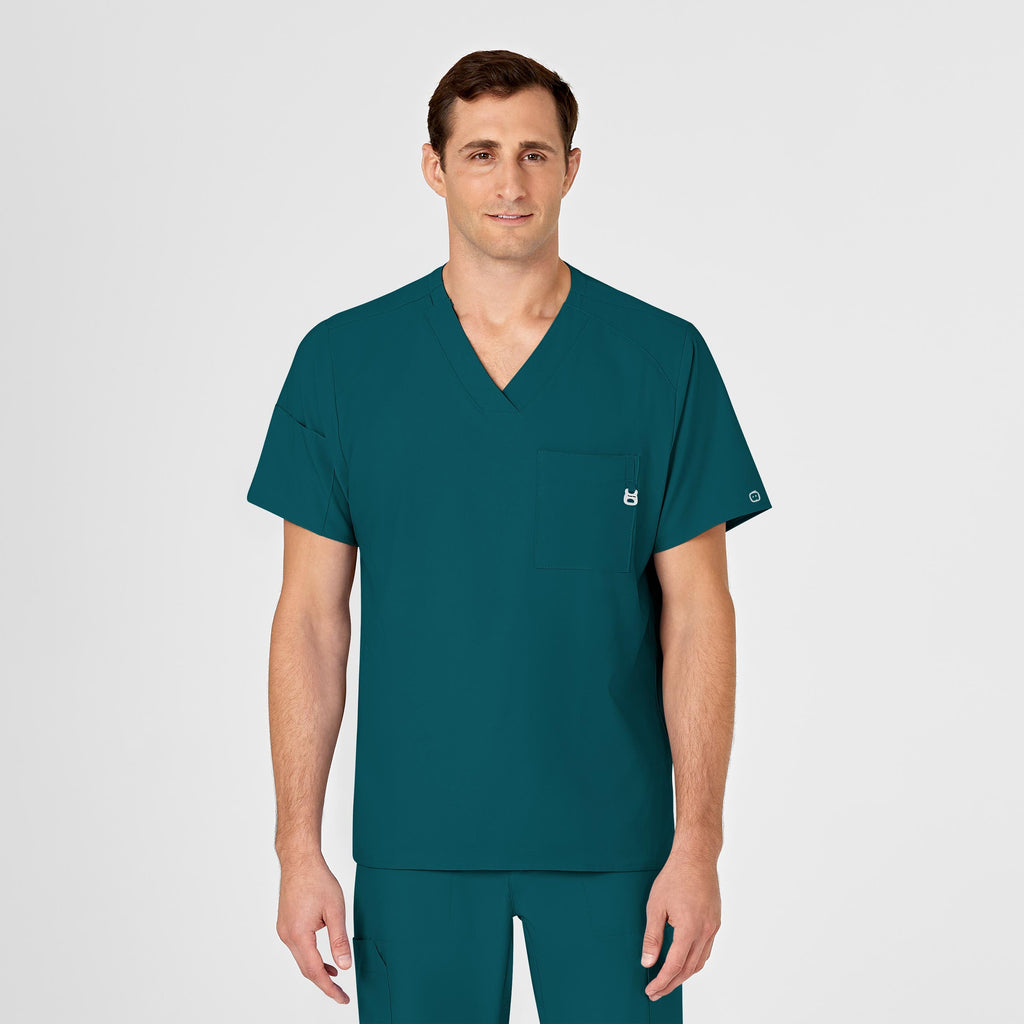 W123 6355 Men's V-Neck Scrub Top Caribbean Blue