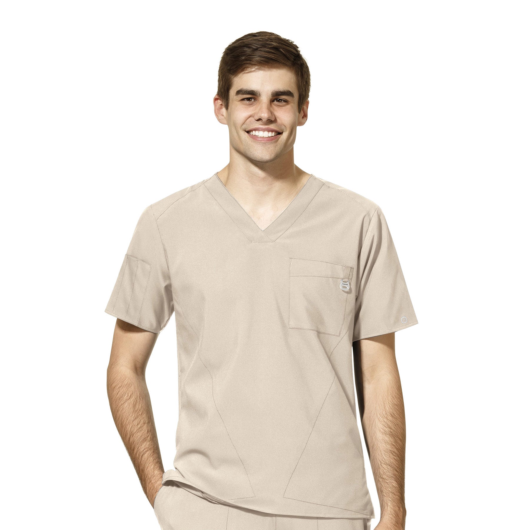 W123 6355 Men's V-Neck Scrub Top Khaki