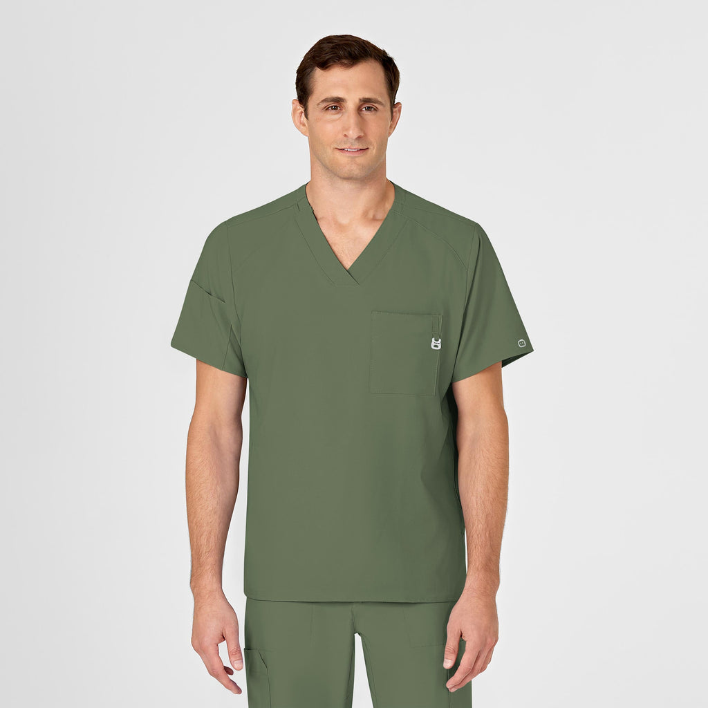 W123 6355 Men's V-Neck Scrub Top Olive