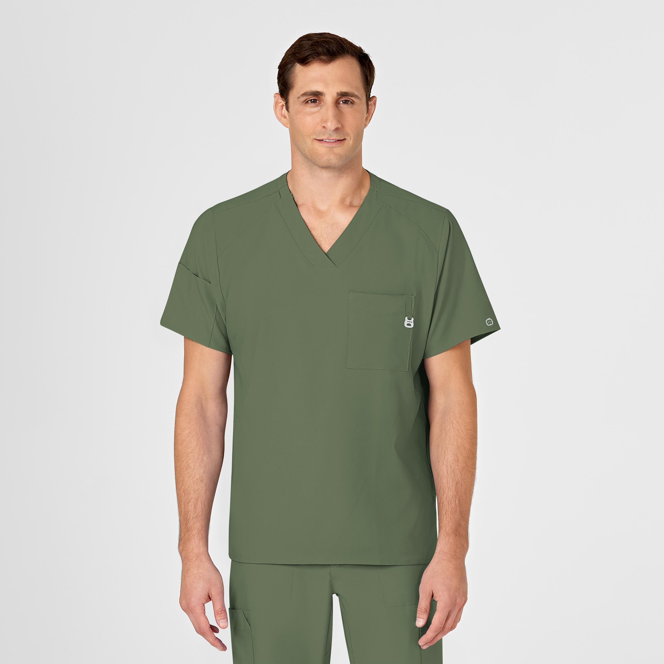 W123 6355 Men's V-Neck Scrub Top Olive