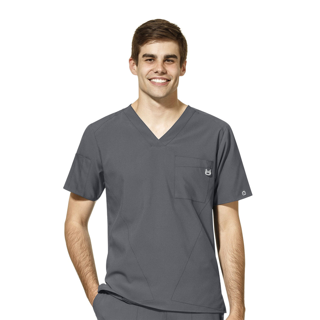 W123 6355 Men's V-Neck Scrub Top Pewter