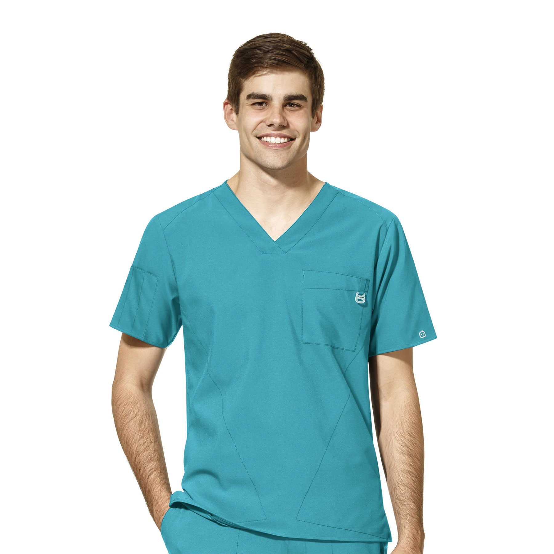 W123 6355 Men's V-Neck Scrub Top Teal Blue