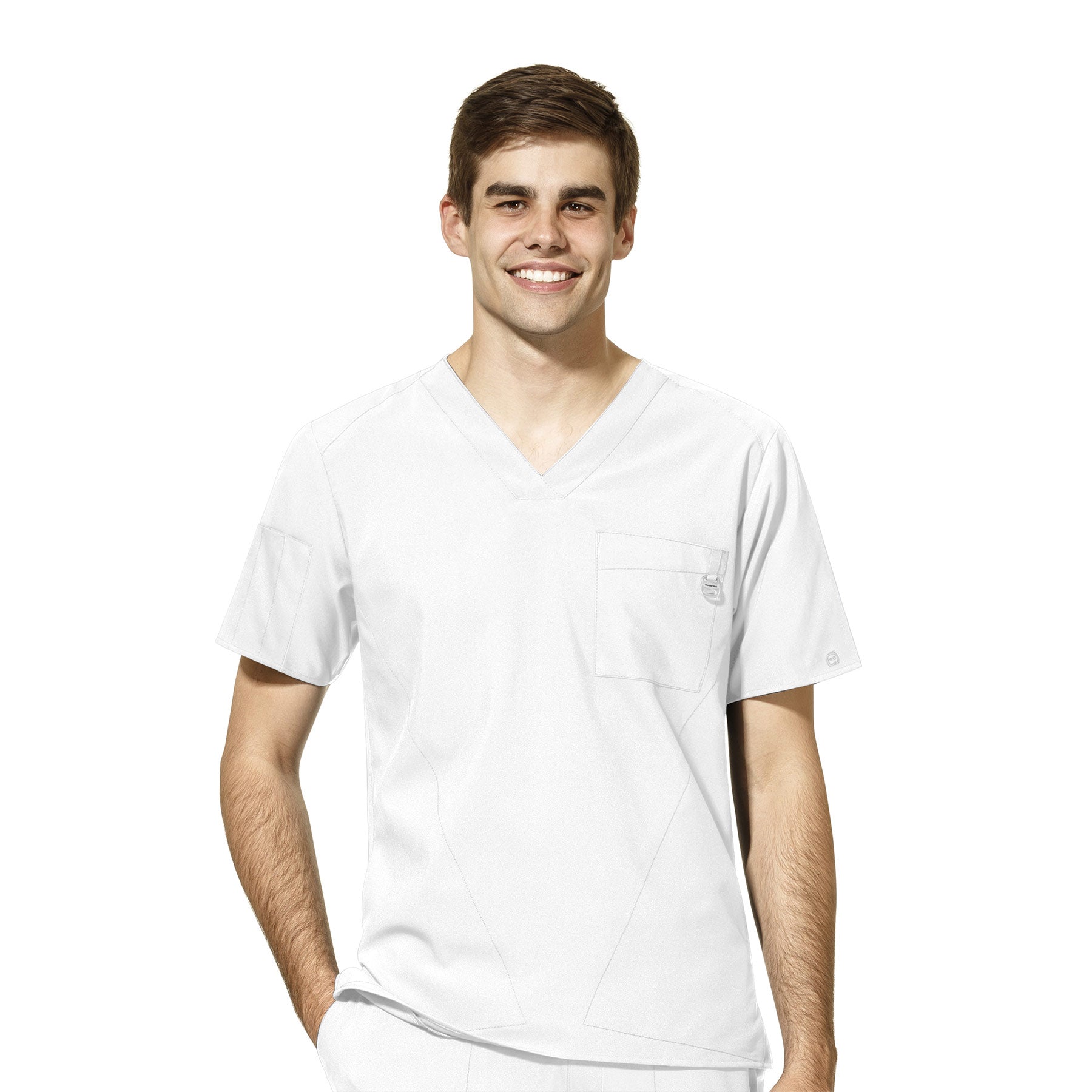 W123 6355 Men's V-Neck Scrub Top White